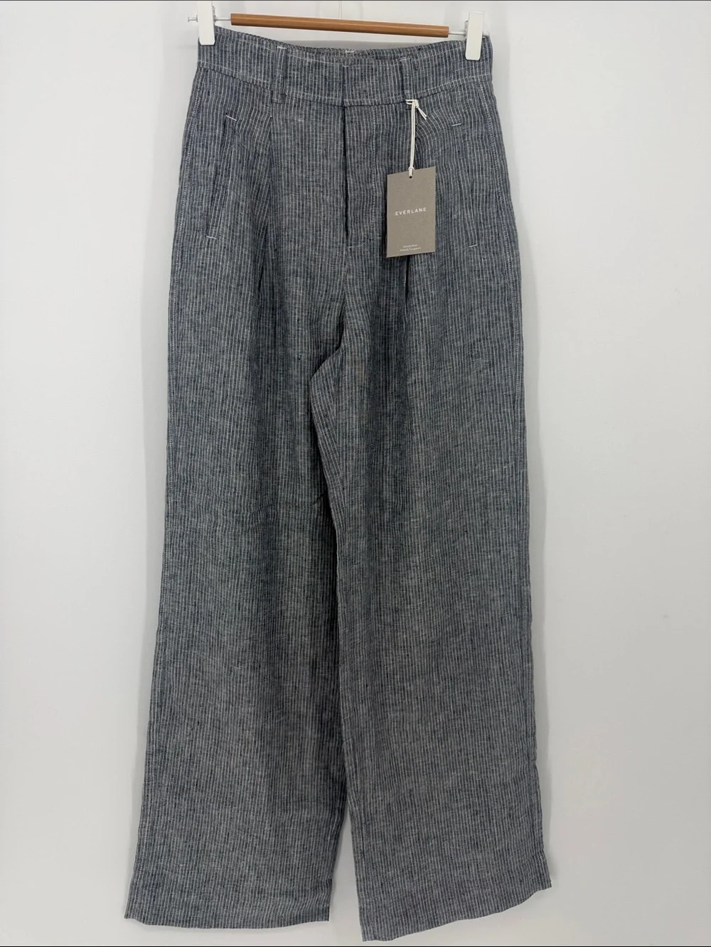 NWT Everlane 100% Linen Wide Leg Trouser Pants Pinstripe Size 0